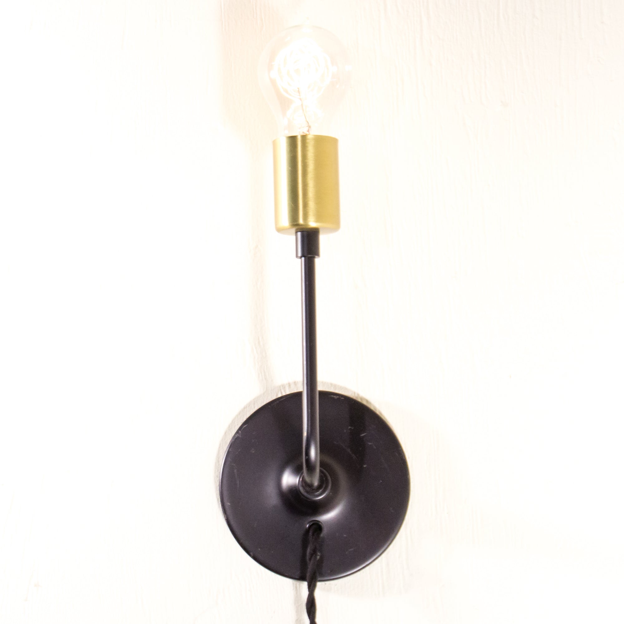 Modern Brass and Black Schoolhouse Electric Sconce with Plug