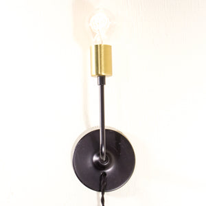 Modern Brass and Black Schoolhouse Electric Sconce with Plug