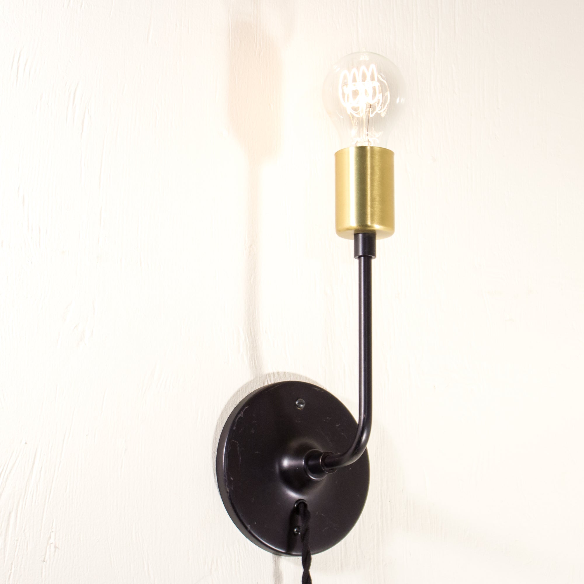 Modern Brass and Black Schoolhouse Electric Sconce with Plug