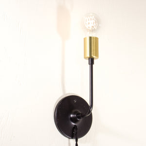 Modern Brass and Black Schoolhouse Electric Sconce with Plug