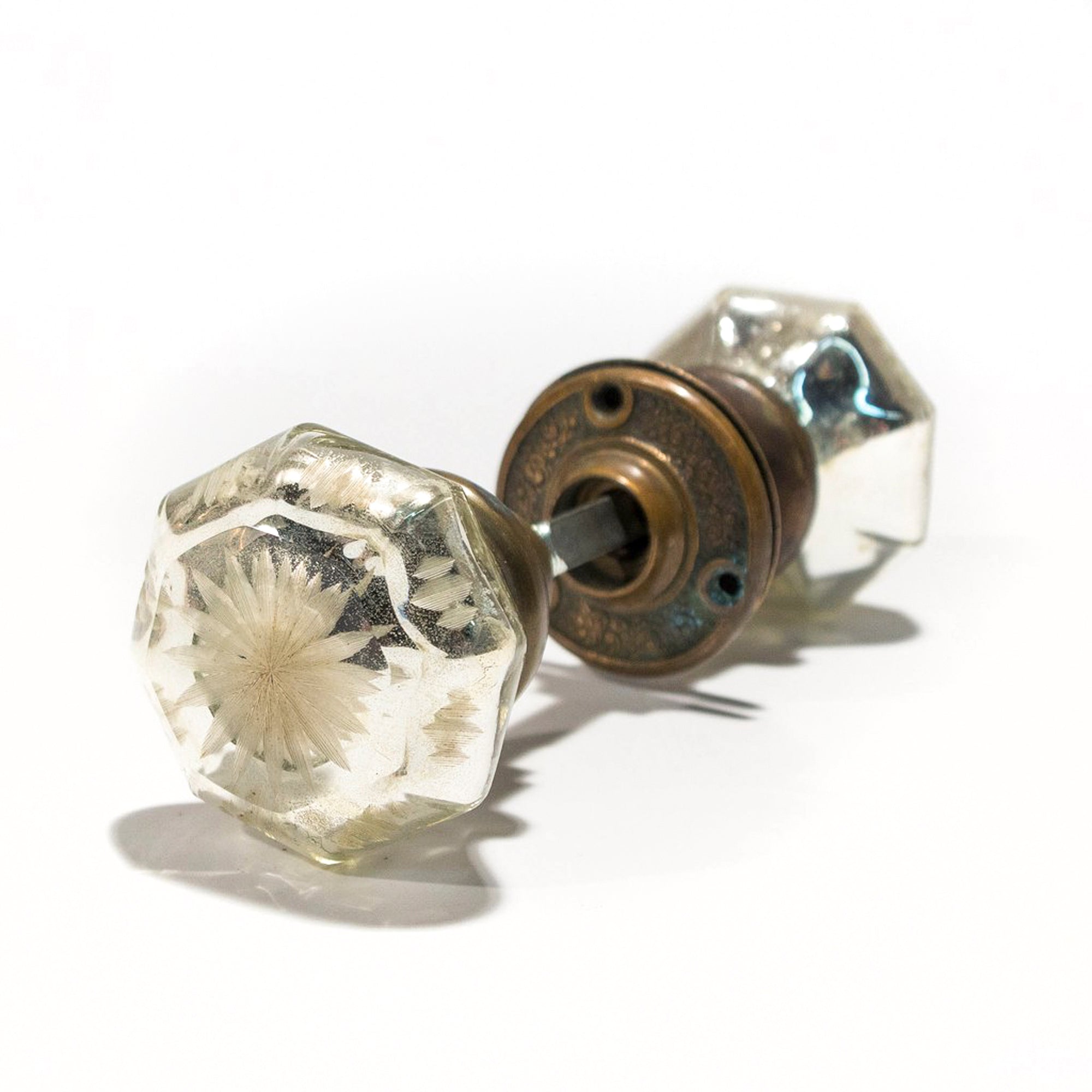 Mercury Octagonal Glass Carved Door Knob Set