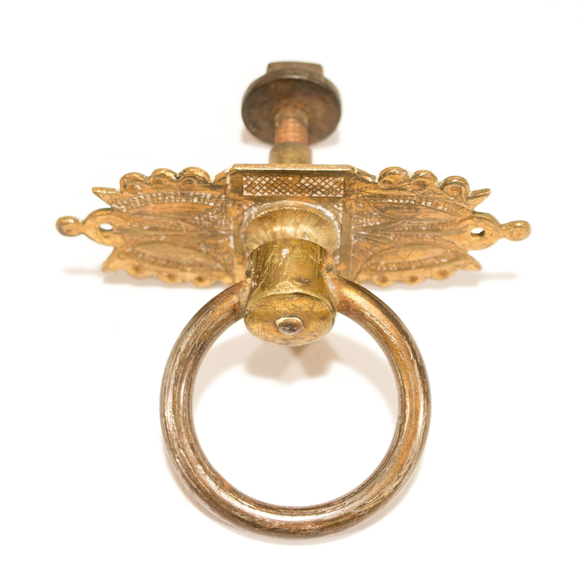 Victorian Brass Double Flower Ring Pull