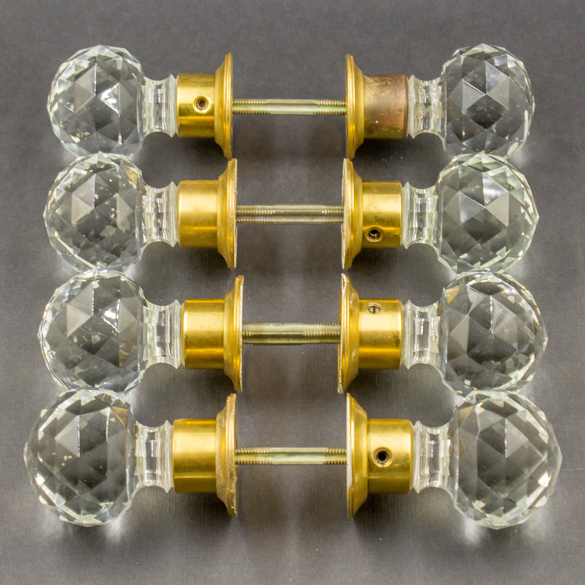 Faceted Repro Crystal Brass Door Knobs