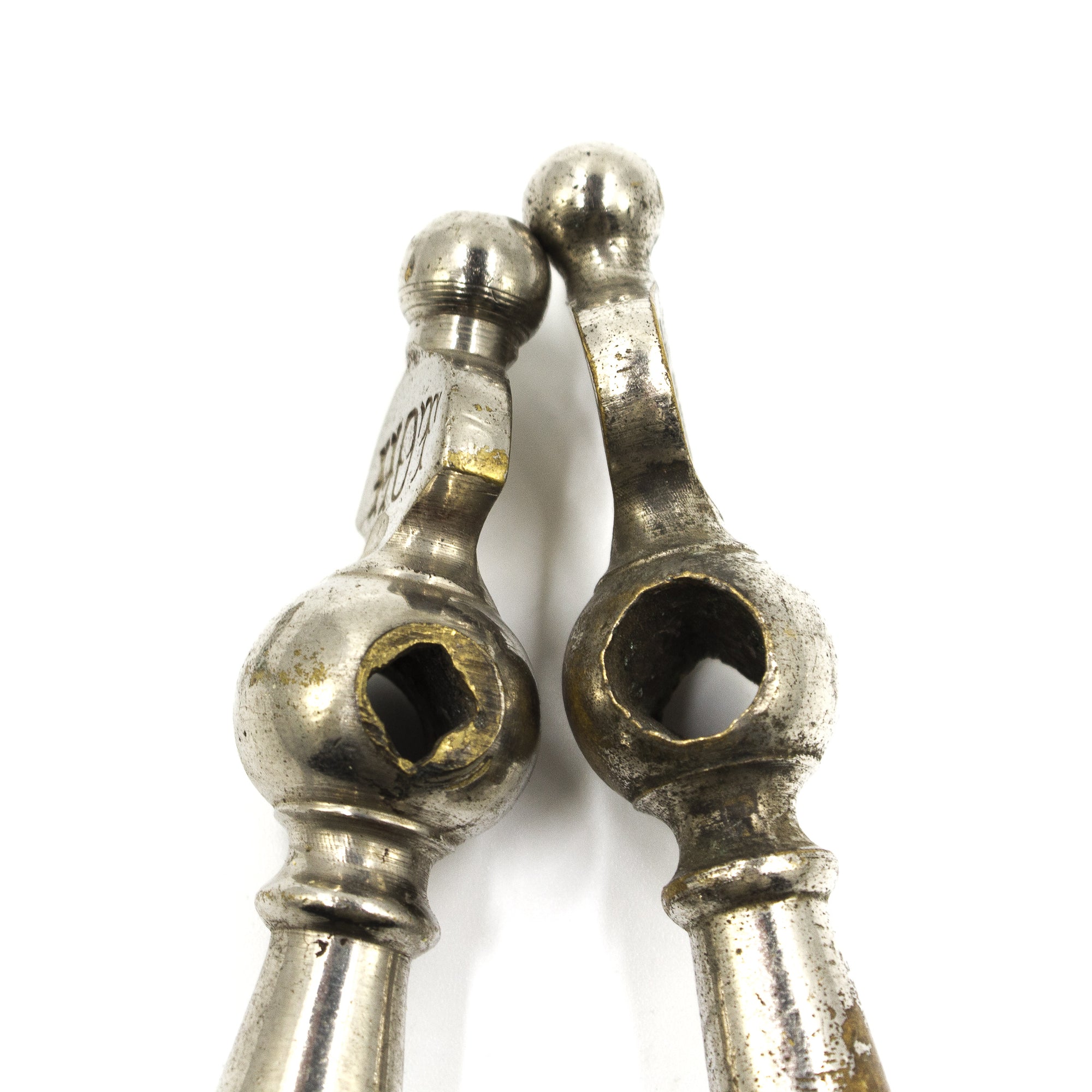 Pair of Antique Hot Cold Nickel Faucet Levers Handles