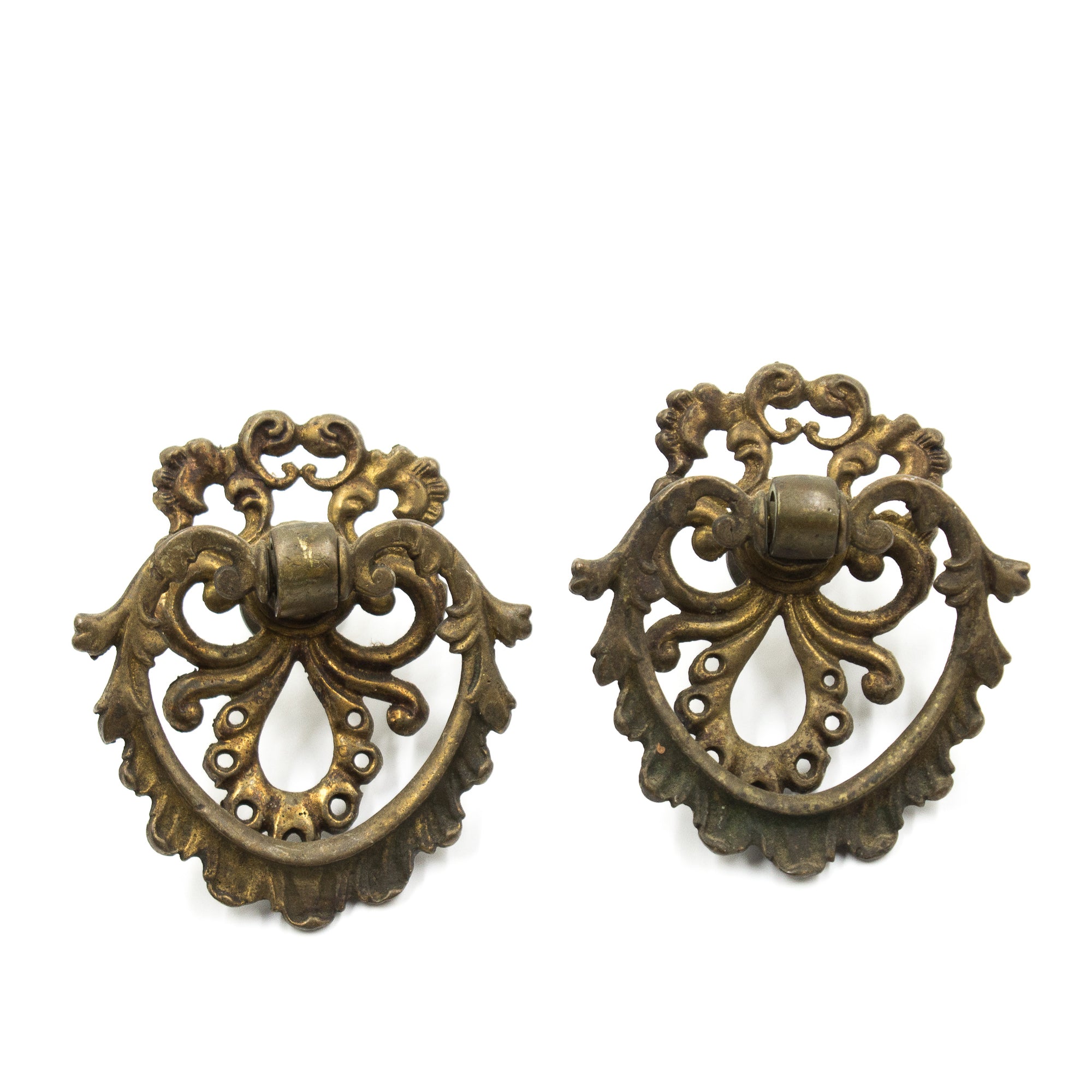 this is a pair of two vintage Victorian brass bail pulls for a cabinet or dresser drawer