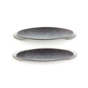 this is a pair of brushed nickel vintage mid century cabinet or drawer pulls