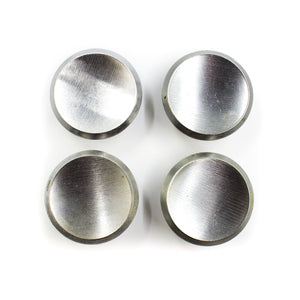 this is a set of four vintage mid century brushed nickel cabinet or drawer pull knobs