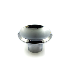 this is the side view of a vintage mid century shiny chrome cabinet or drawer pull knob