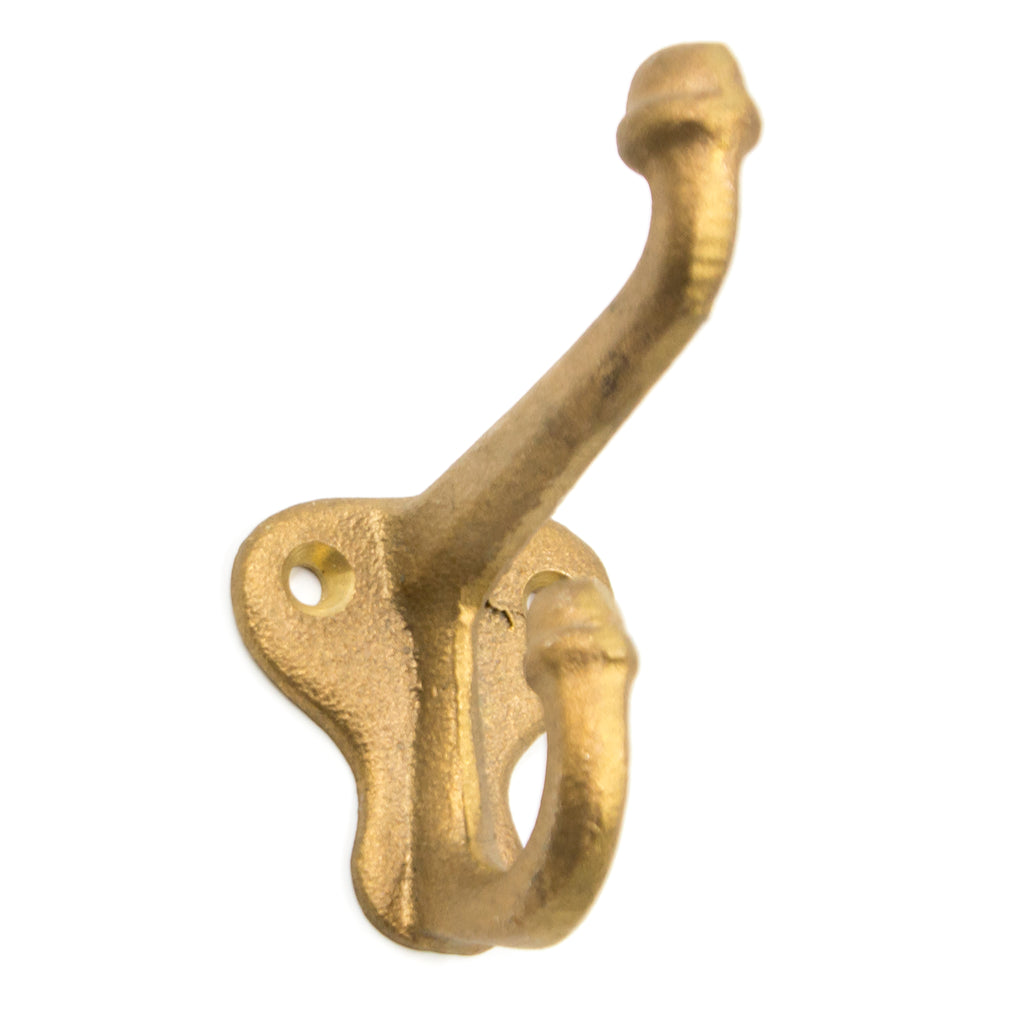 Set of 3 Handcrafted Unlacquered Brass Hooks For Wall - Brass