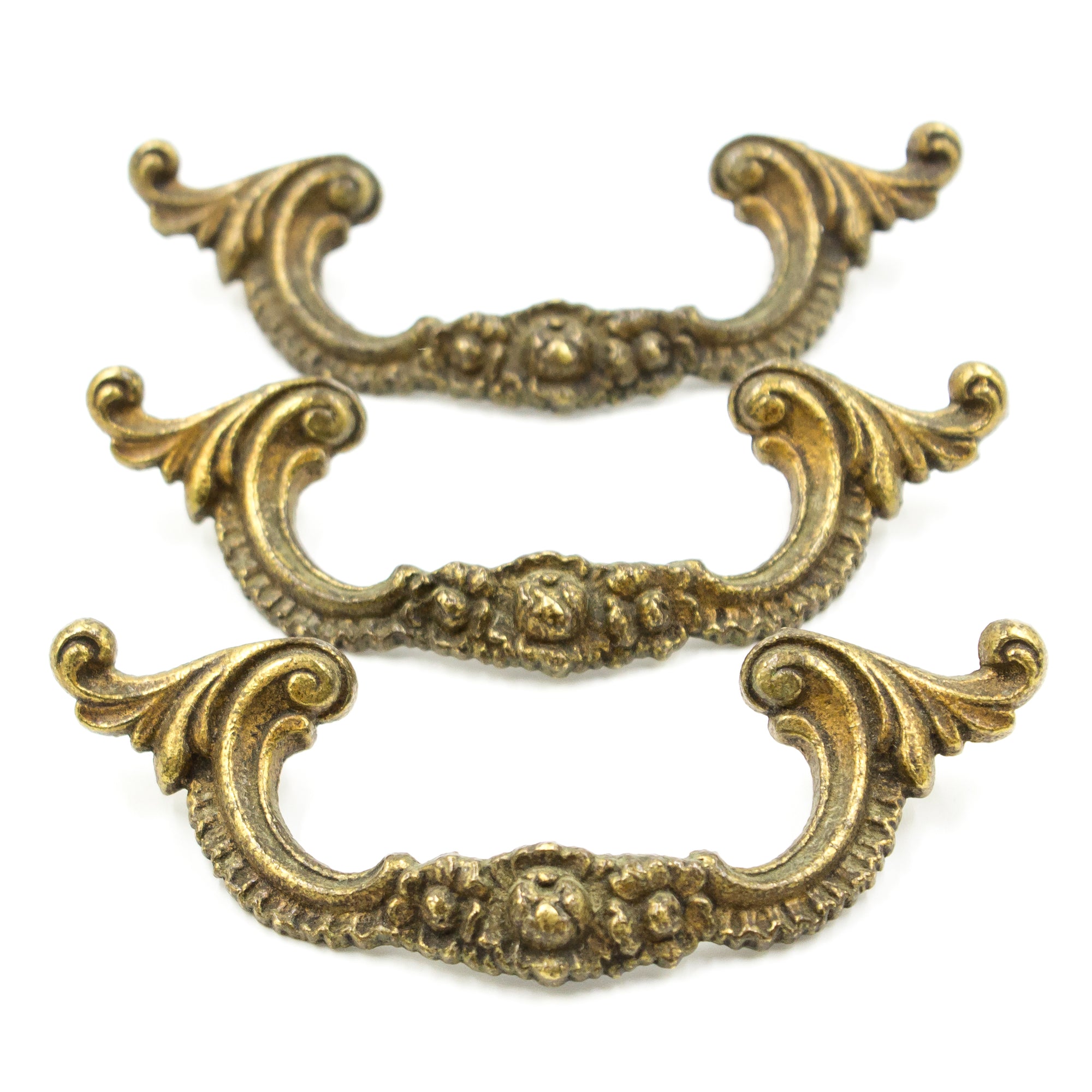 Richly Decorative Small Brass Curved Pulls