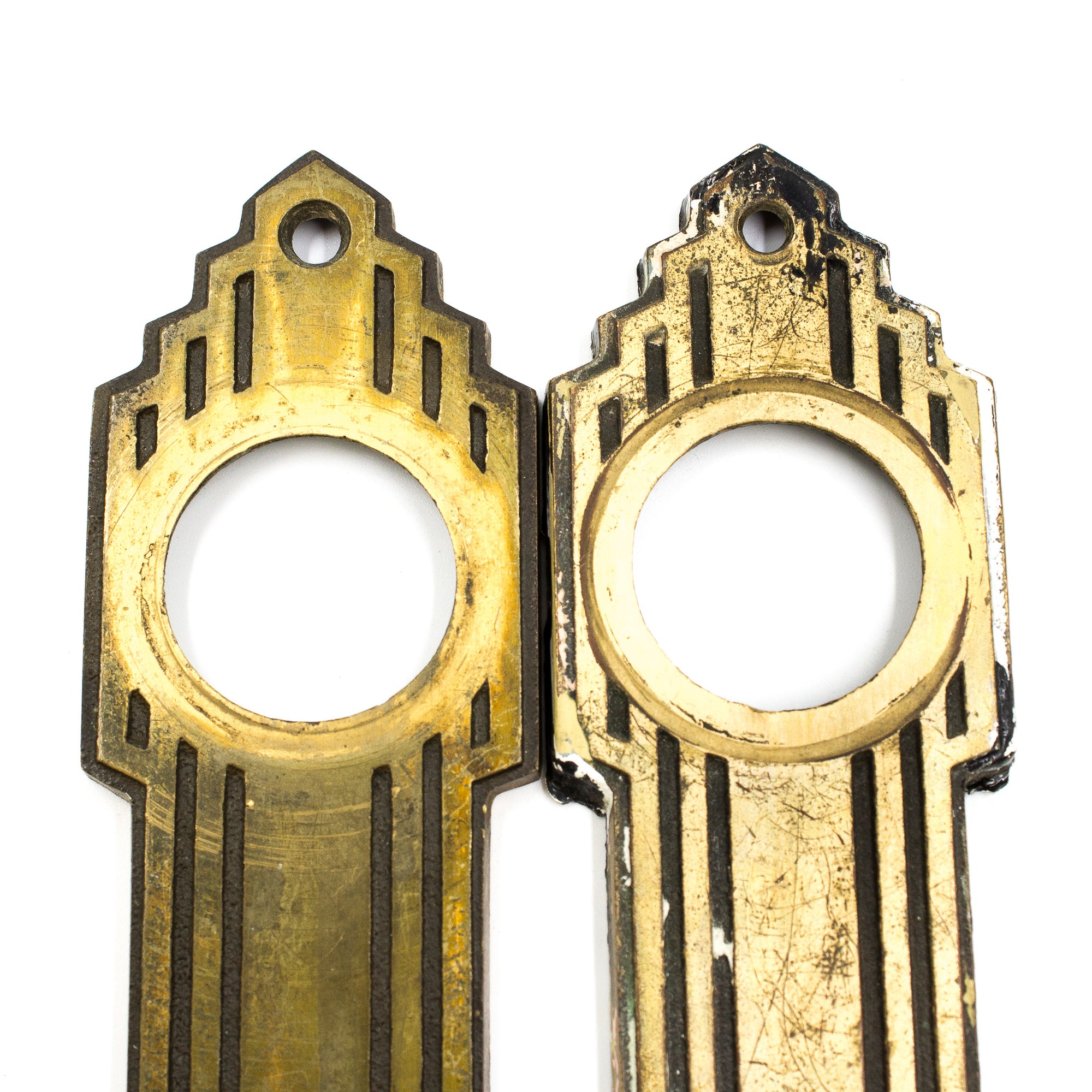 this is a pair of bronze vintage mid century art deco escutcheons