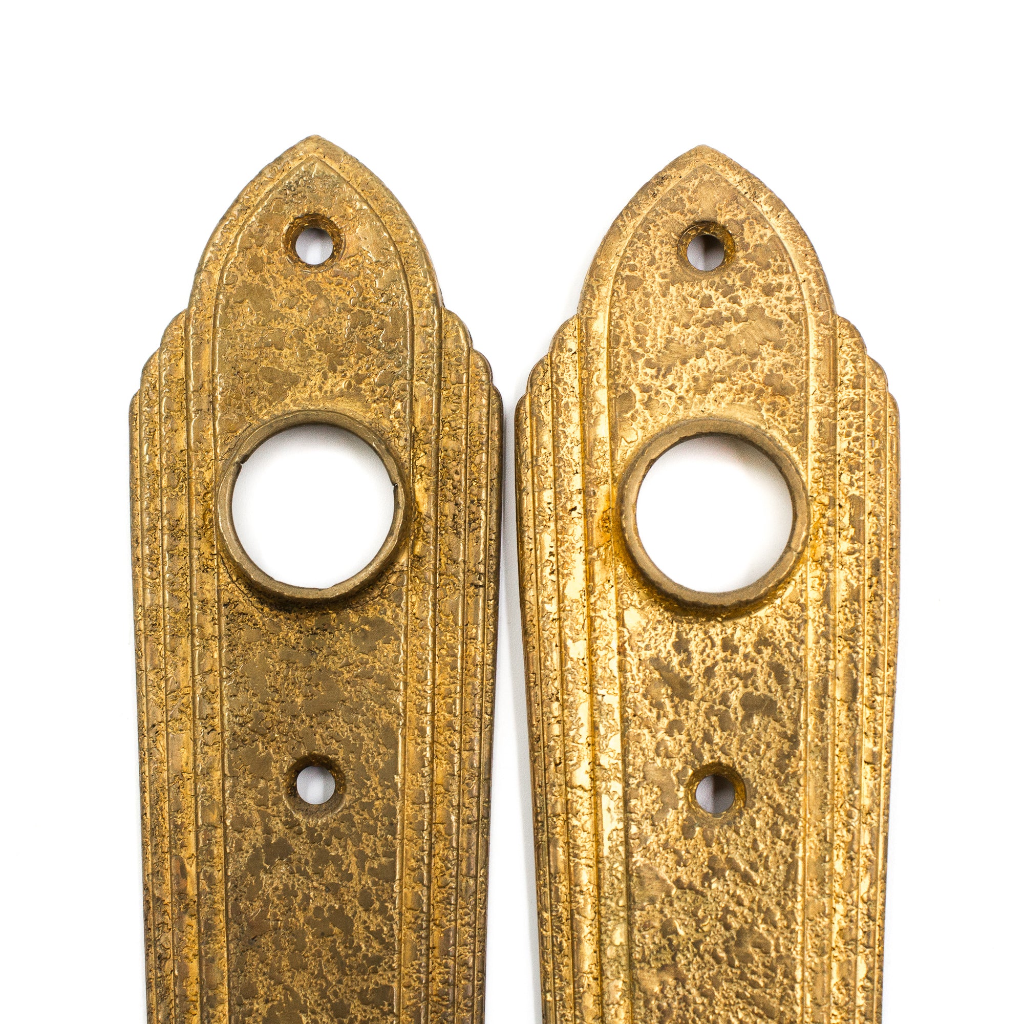 this is a pair of vintage art deco rose brass escutcheons