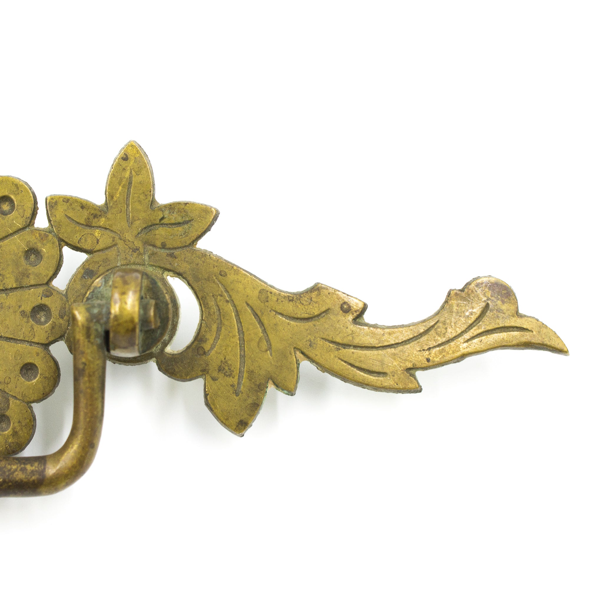 this is a large vintage brass bail pull with a keyhole in the middle