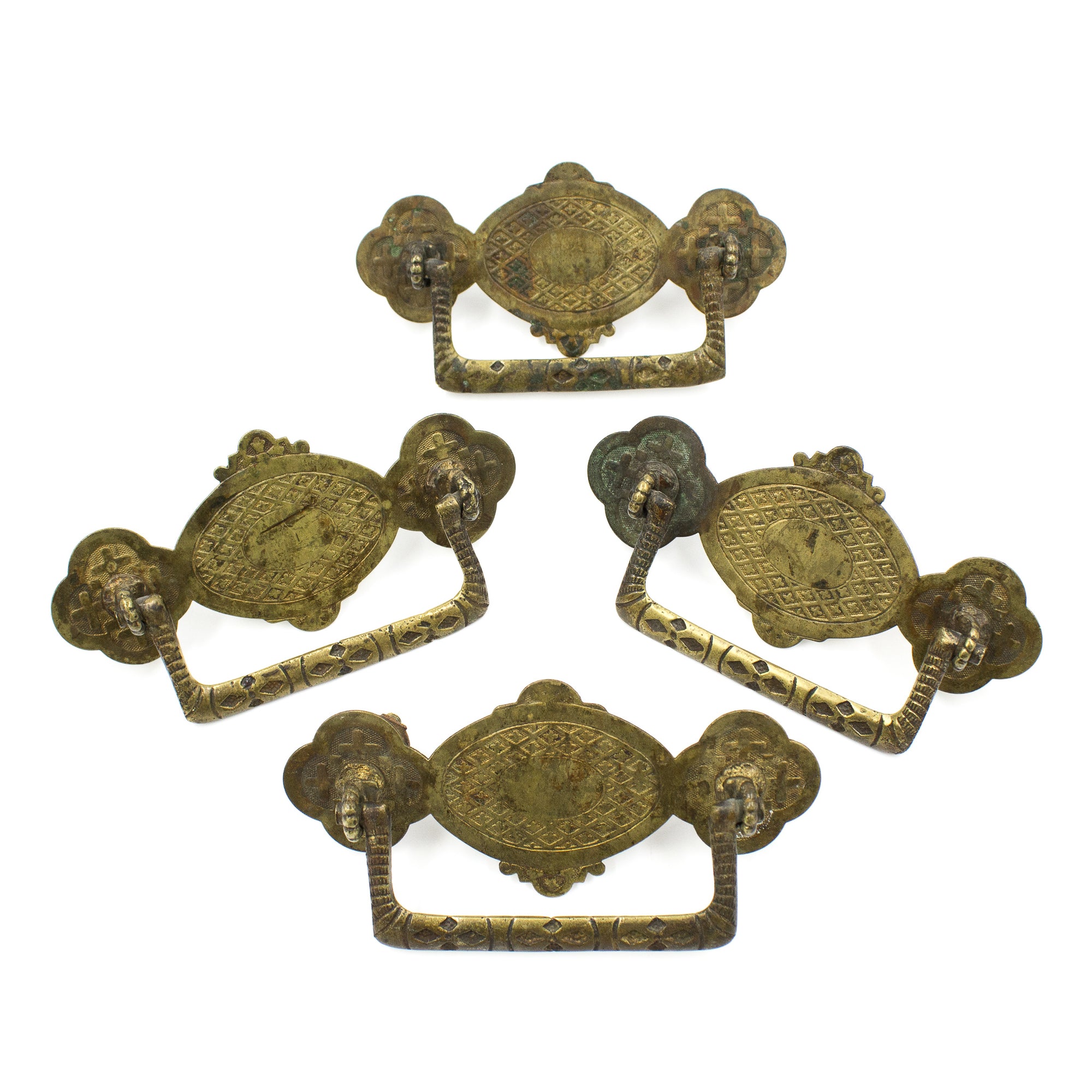 this is a set of four antique brass bail pulls