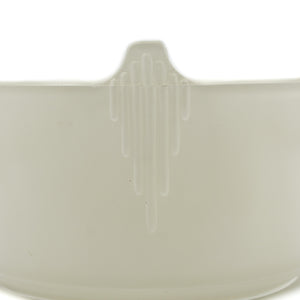 this is a close up picture of the art deco detail on a vintage mid century white glass center mount drop in shade