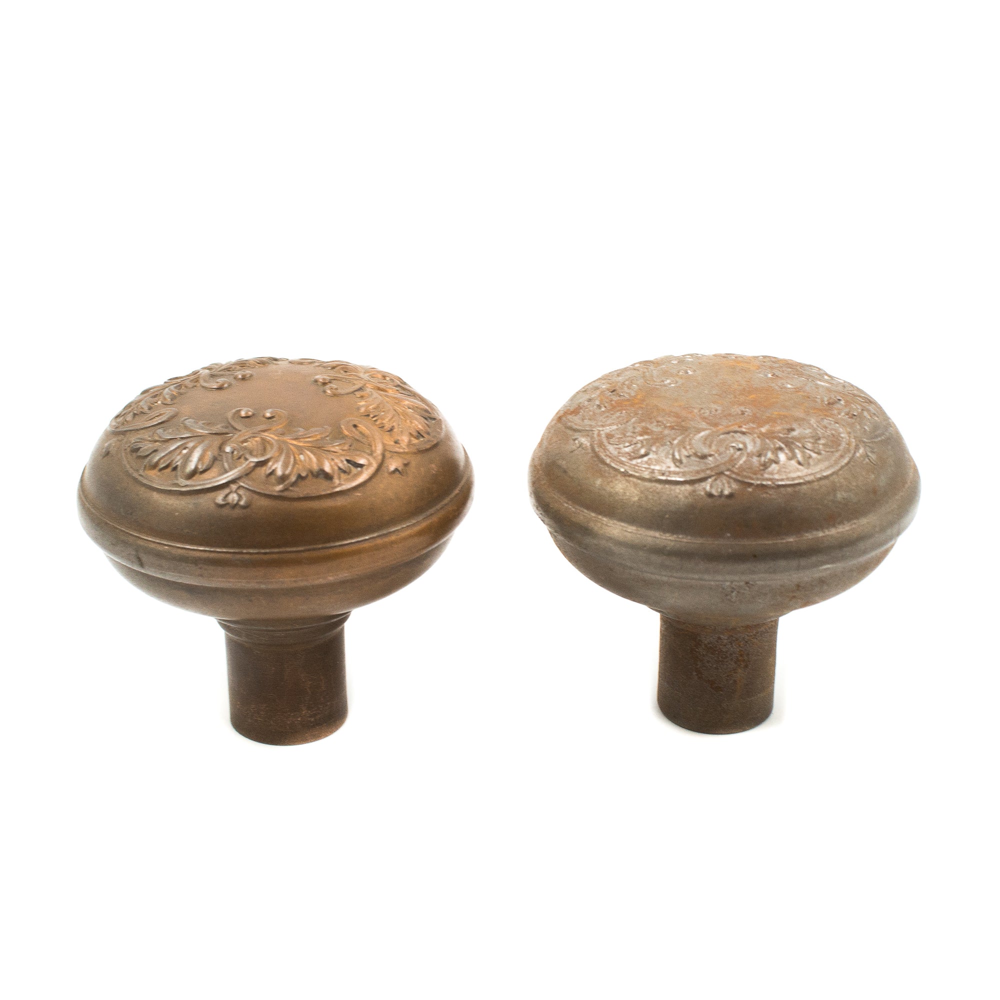 this is a side view of a pair of vintage corbin doorknobs