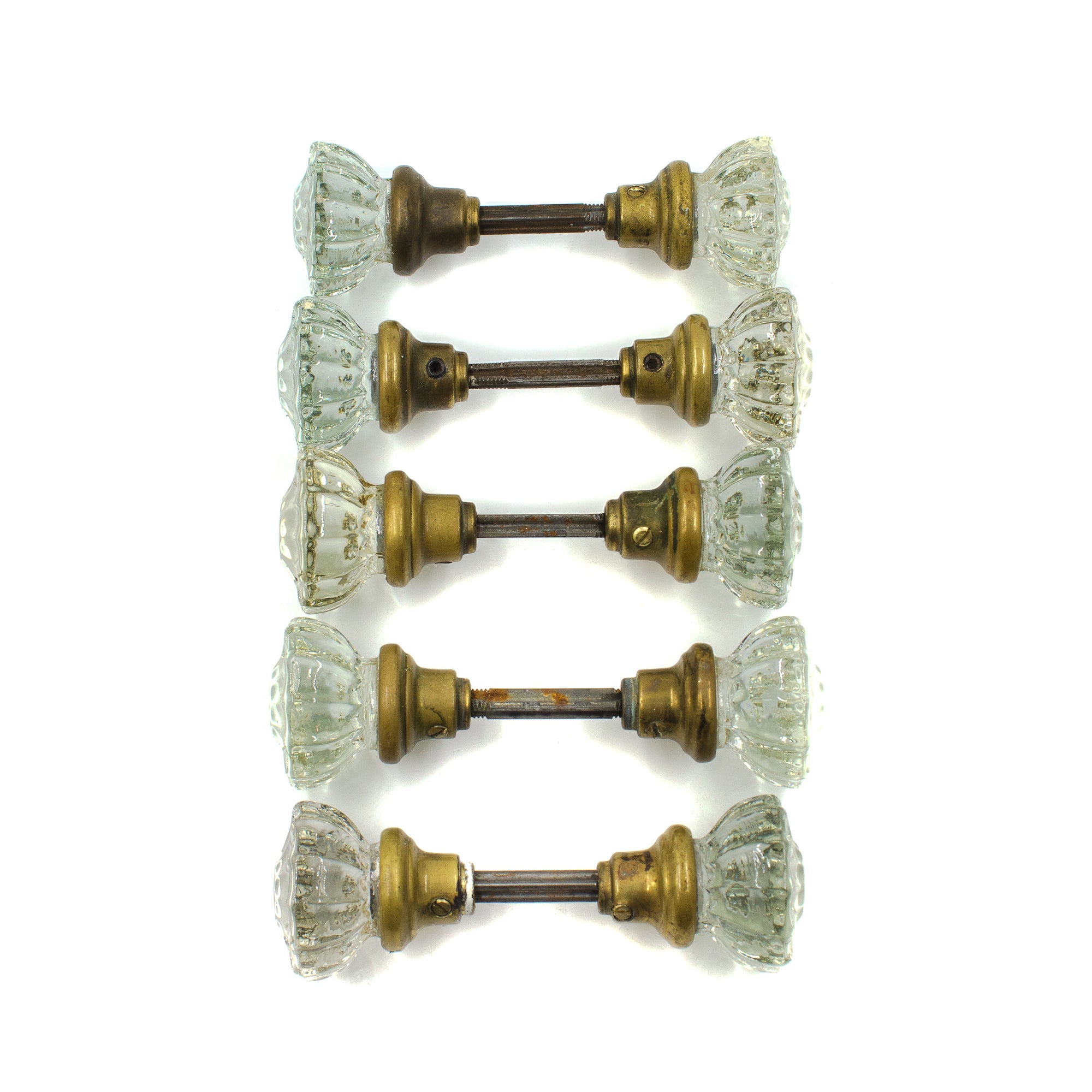 Clear Glass Fluted 1940s Door Knob Sets