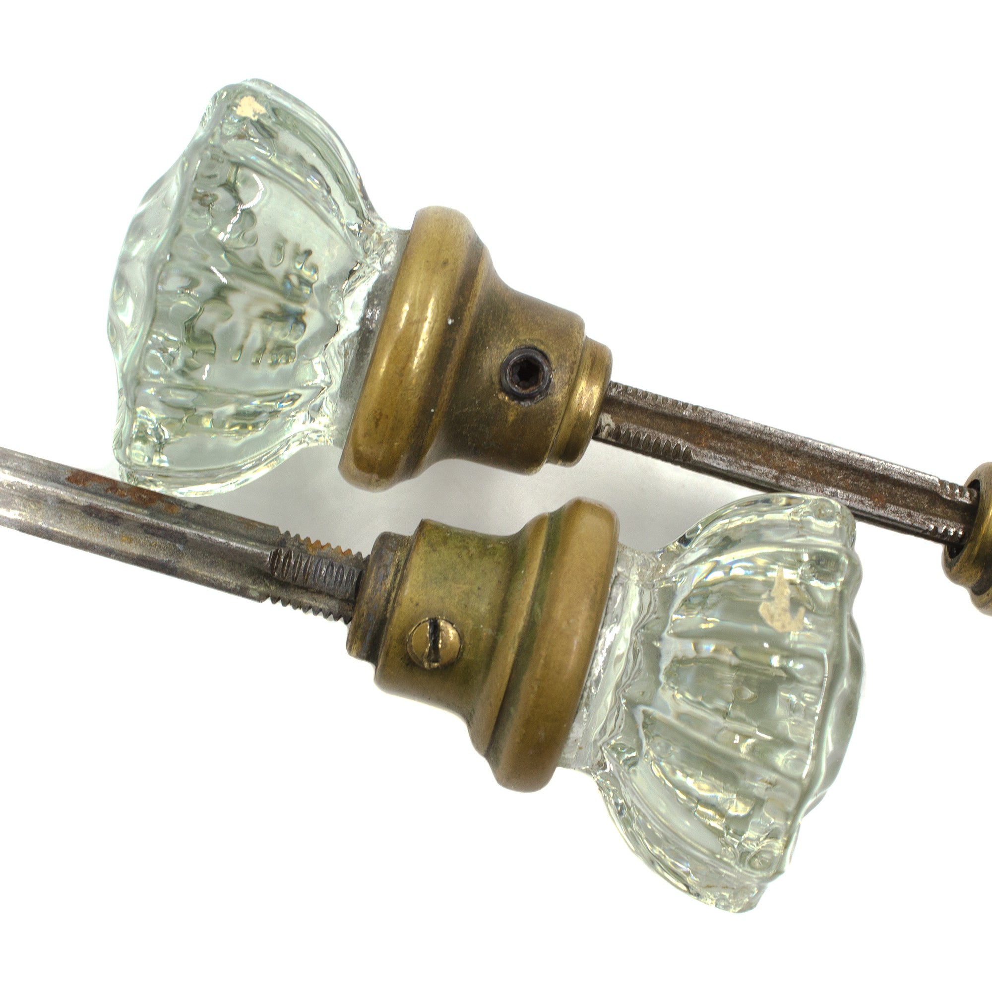 Clear Glass Fluted 1940s Door Knob Sets