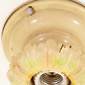 this picture shows the detail and minor paint chipping on a vintage bare bulb ceiling fixture