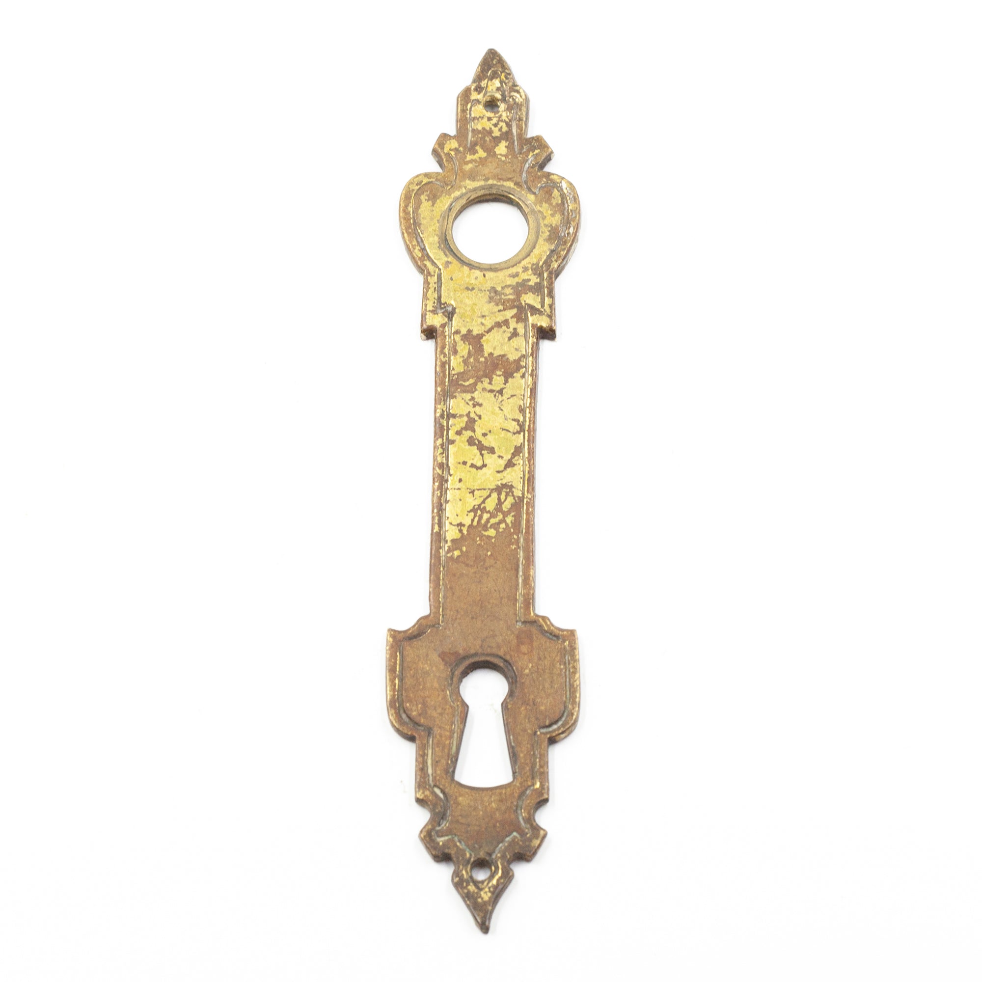 this is an antique vintage brass escutcheon with heavy wear on the finish