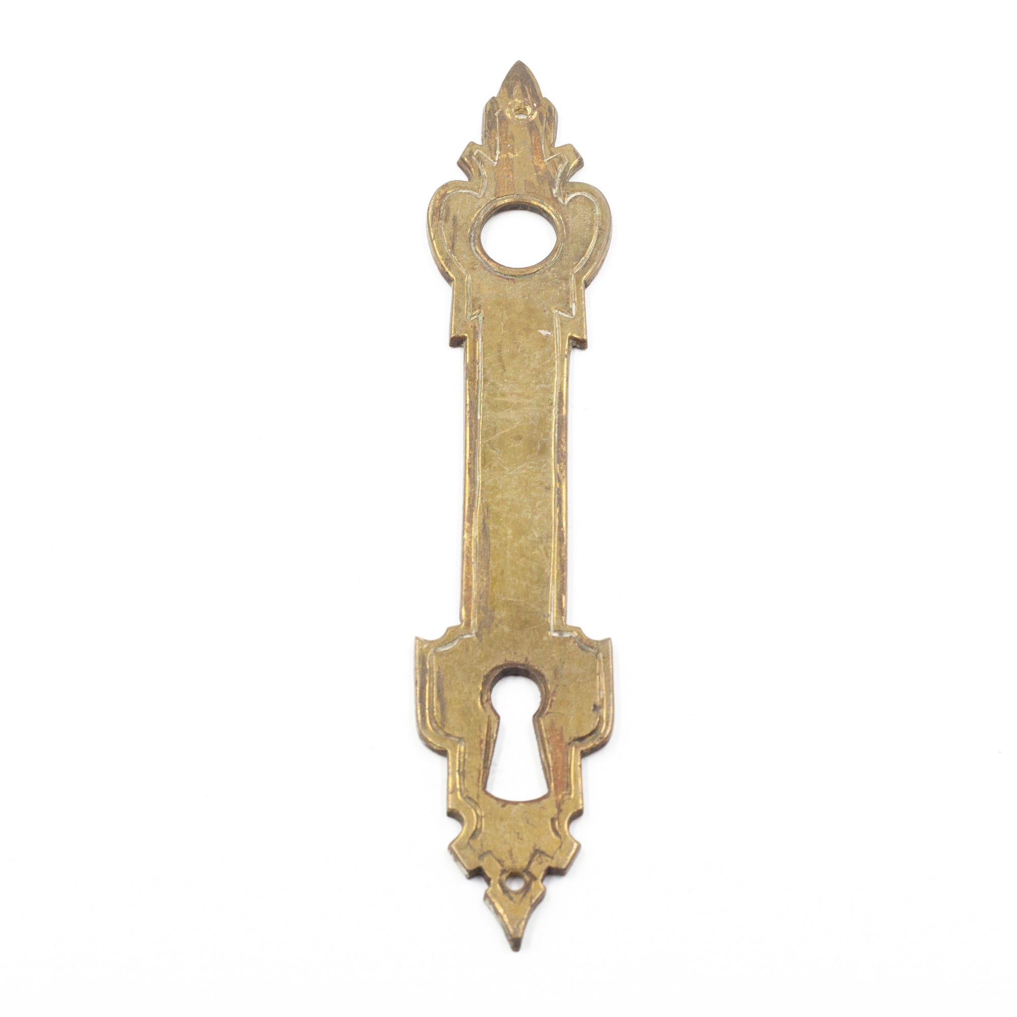 this is an antique vintage brass escutcheon with a smooth finish