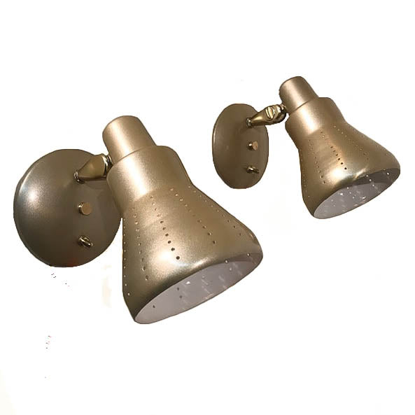 Mid-Century Gold Metal Wall Sconces